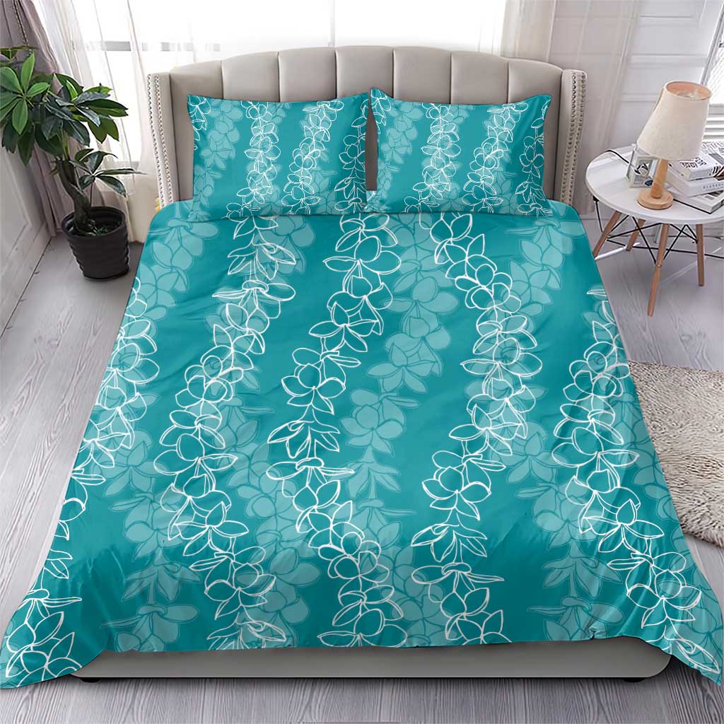 Hawaii Plumeria Lei Bedding Set Aloha Festive Vibe - Teal LT7 - Polynesian Pride