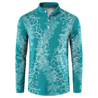 Hawaii Plumeria Lei Button Sweatshirt Aloha Festive Vibe - Teal LT7 Teal - Polynesian Pride