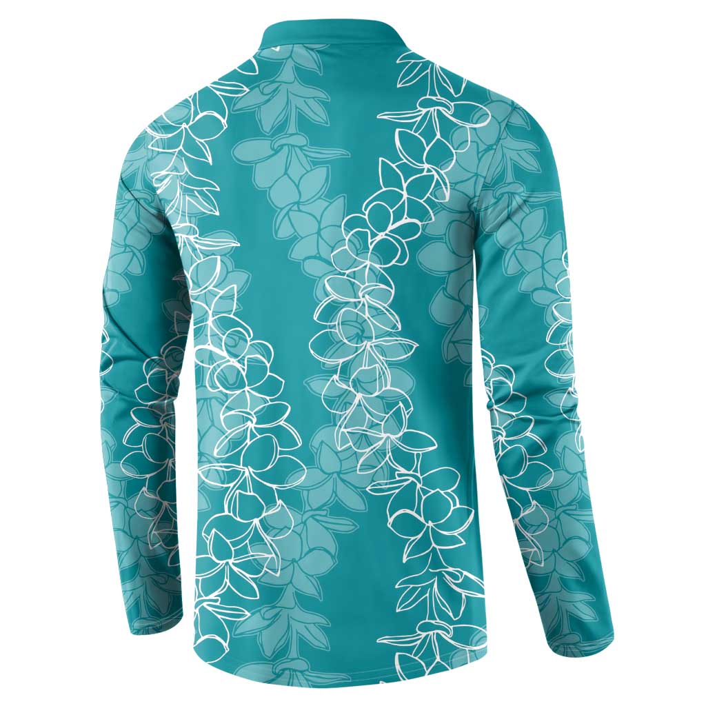 Hawaii Plumeria Lei Button Sweatshirt Aloha Festive Vibe - Teal LT7 - Polynesian Pride