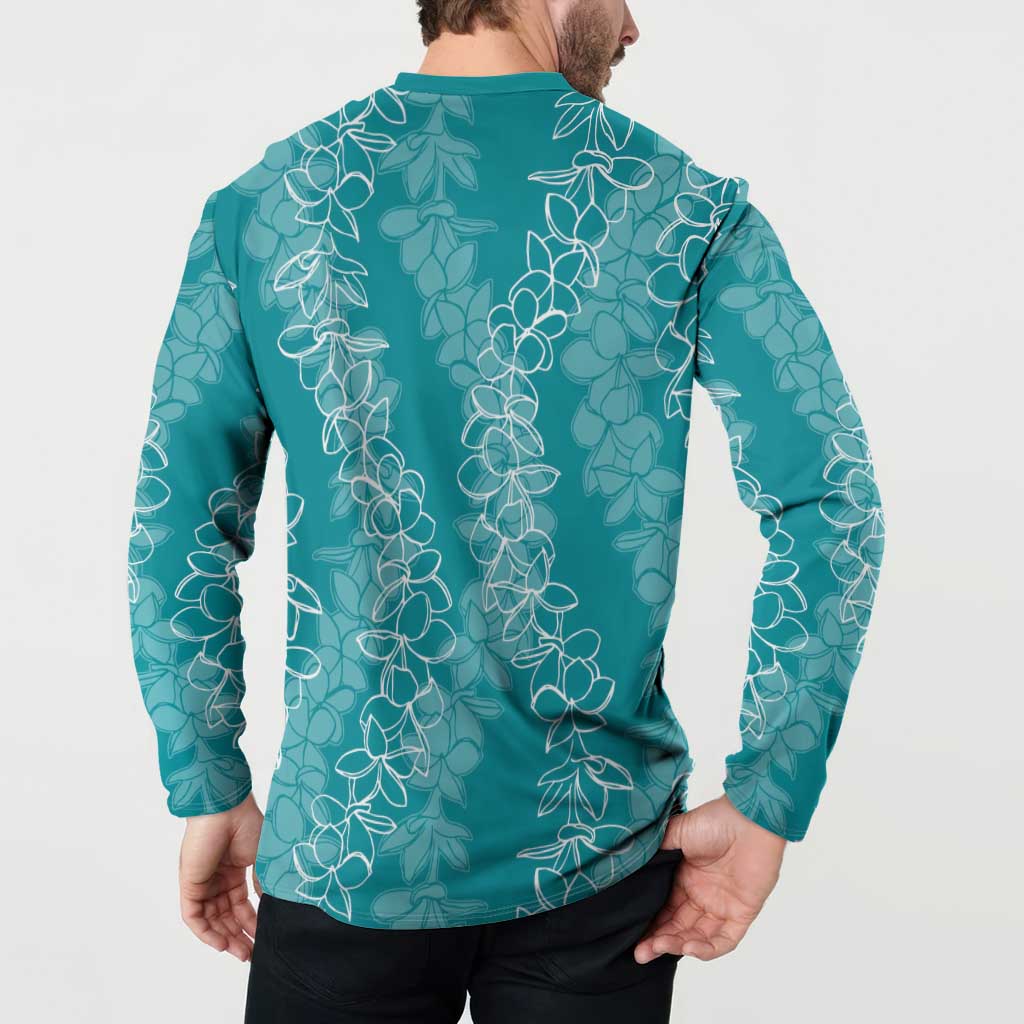 Hawaii Plumeria Lei Button Sweatshirt Aloha Festive Vibe - Teal LT7 - Polynesian Pride