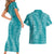 Hawaii Plumeria Lei Couples Matching Short Sleeve Bodycon Dress and Hawaiian Shirt Aloha Festive Vibe - Teal