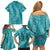 Hawaii Plumeria Lei Family Matching Off Shoulder Short Dress and Hawaiian Shirt Aloha Festive Vibe - Teal