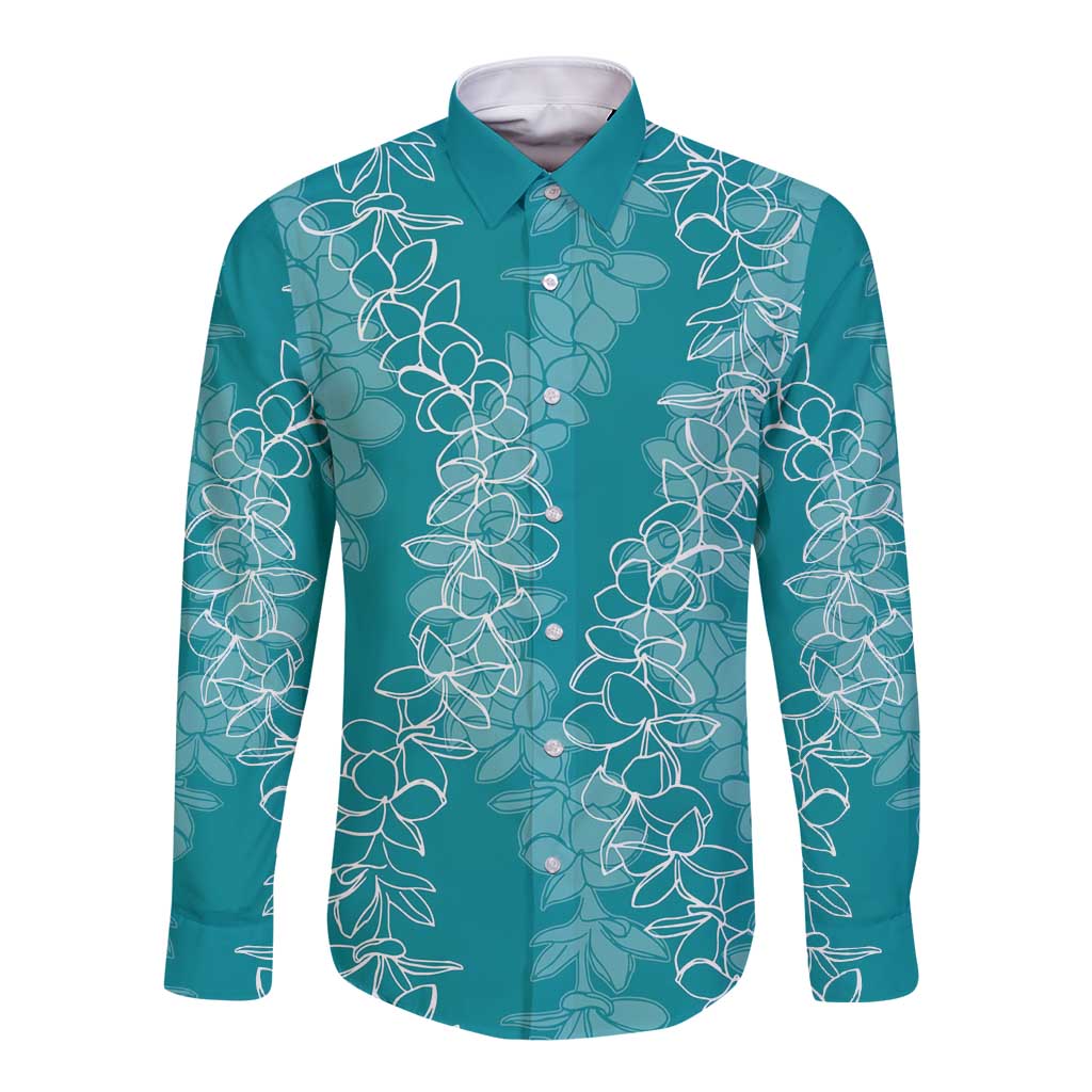 Hawaii Plumeria Lei Long Sleeve Button Shirt Aloha Festive Vibe - Teal LT7 Unisex Teal - Polynesian Pride