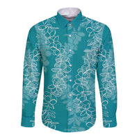Hawaii Plumeria Lei Long Sleeve Button Shirt Aloha Festive Vibe - Teal LT7 Unisex Teal - Polynesian Pride