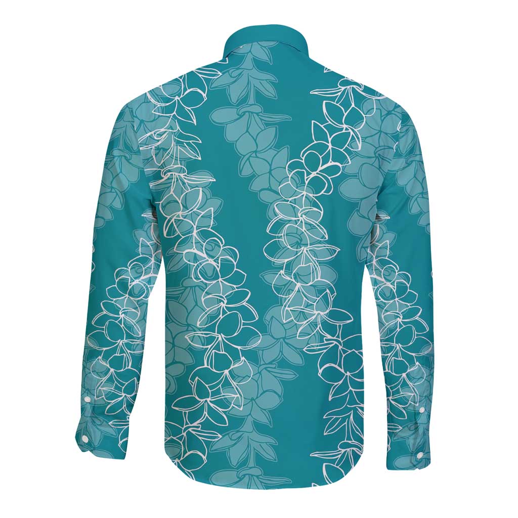 Hawaii Plumeria Lei Long Sleeve Button Shirt Aloha Festive Vibe - Teal LT7 - Polynesian Pride