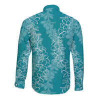 Hawaii Plumeria Lei Long Sleeve Button Shirt Aloha Festive Vibe - Teal LT7 - Polynesian Pride