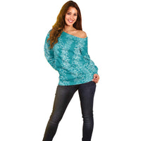 Hawaii Plumeria Lei Off Shoulder Sweater Aloha Festive Vibe - Teal LT7 - Polynesian Pride