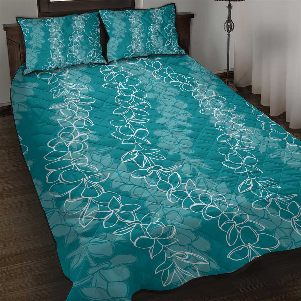 Hawaii Plumeria Lei Quilt Bed Set Aloha Festive Vibe - Teal LT7 Teal - Polynesian Pride