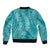 Hawaii Plumeria Lei Sleeve Zip Bomber Jacket Aloha Festive Vibe - Teal