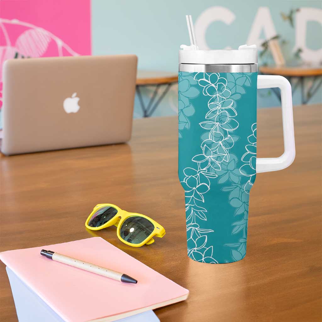 Hawaii Plumeria Lei Tumbler With Handle Aloha Festive Vibe - Teal LT7 - Polynesian Pride