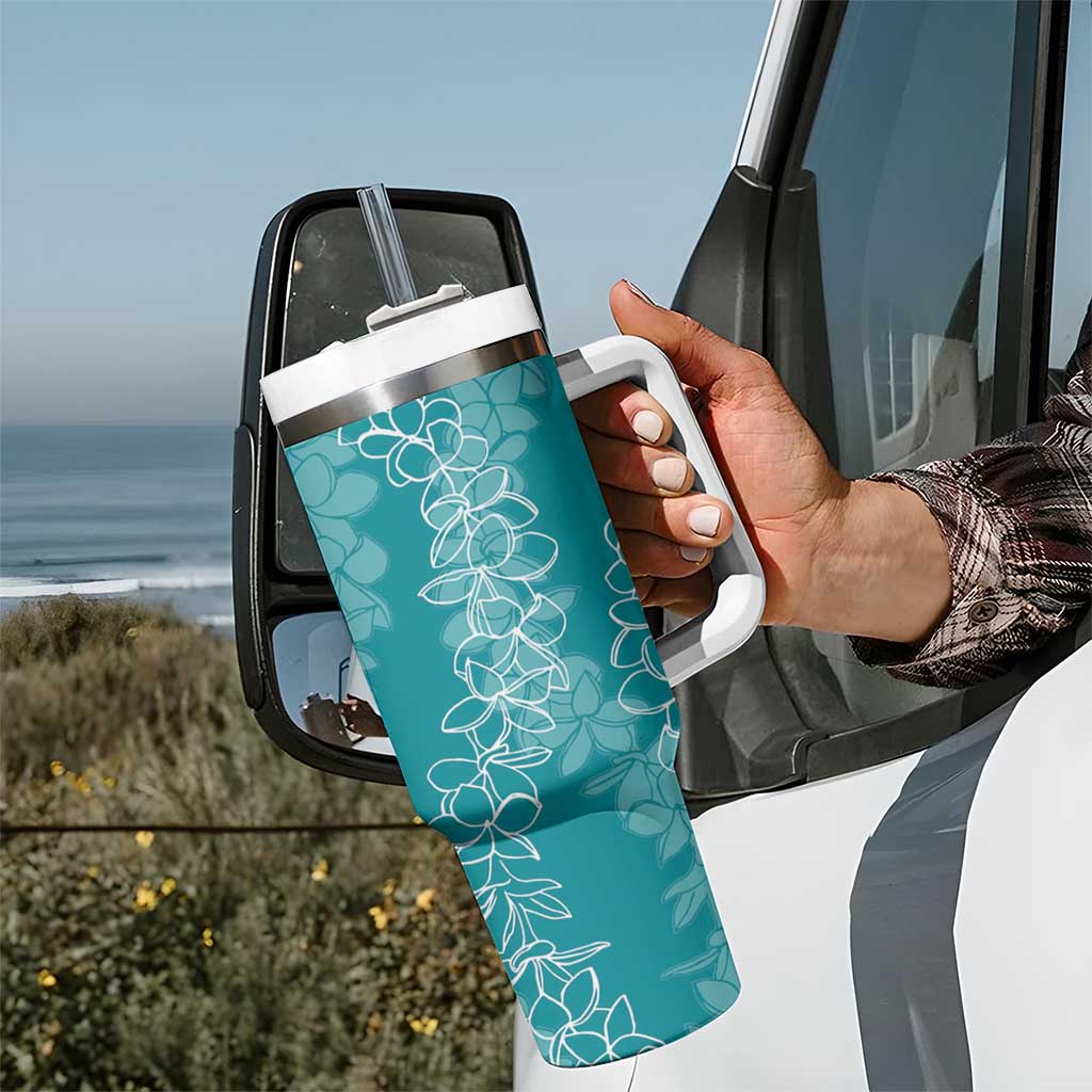 Hawaii Plumeria Lei Tumbler With Handle Aloha Festive Vibe - Teal LT7 - Polynesian Pride