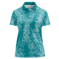Hawaii Plumeria Lei Women Polo Shirt Aloha Festive Vibe - Teal LT7 Female Teal - Polynesian Pride