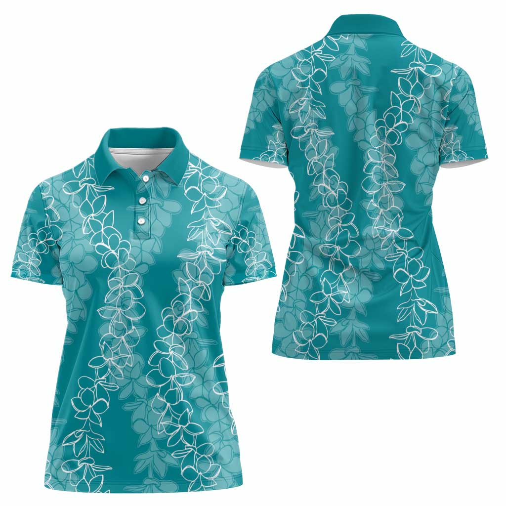 Hawaii Plumeria Lei Women Polo Shirt Aloha Festive Vibe - Teal LT7 - Polynesian Pride