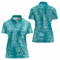 Hawaii Plumeria Lei Women Polo Shirt Aloha Festive Vibe - Teal LT7 - Polynesian Pride