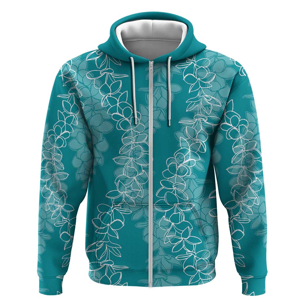 Hawaii Plumeria Lei Zip Hoodie Aloha Festive Vibe - Teal LT7 Zip Hoodie Teal - Polynesian Pride