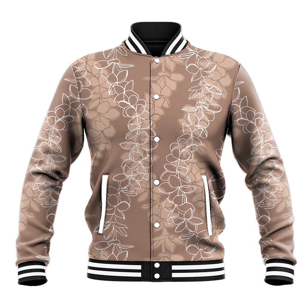 Hawaii Plumeria Lei Baseball Jacket Aloha Festive Vibe - Beige LT7 Unisex Beige - Polynesian Pride