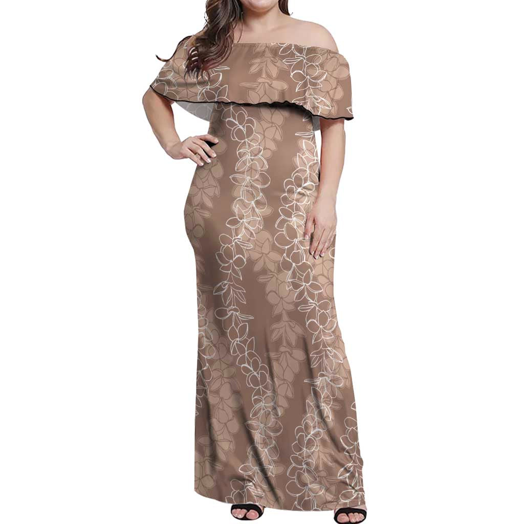 Hawaii Plumeria Lei Off Shoulder Maxi Dress Aloha Festive Vibe - Beige LT7 Women Beige - Polynesian Pride