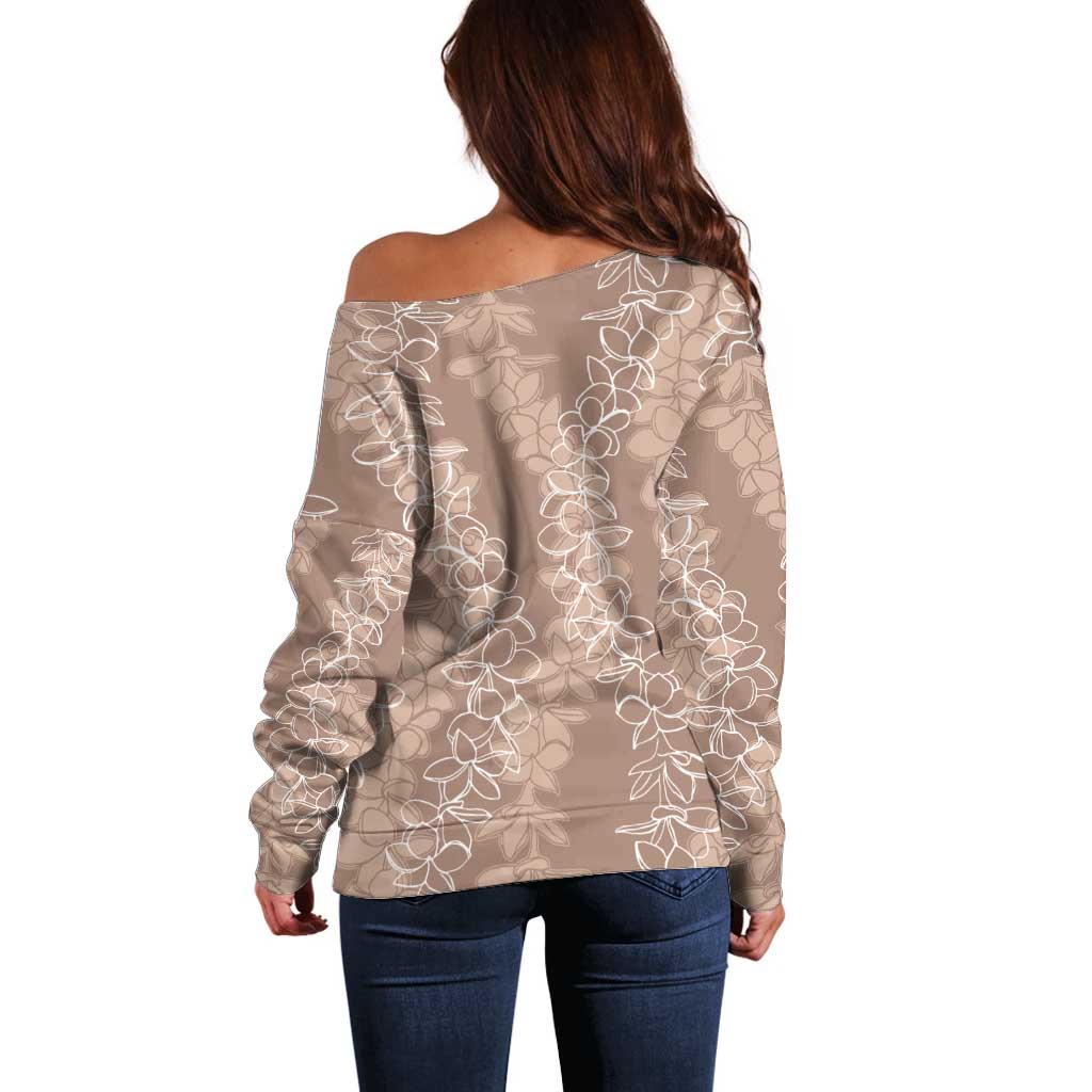 Hawaii Plumeria Lei Off Shoulder Sweater Aloha Festive Vibe - Beige LT7 - Polynesian Pride