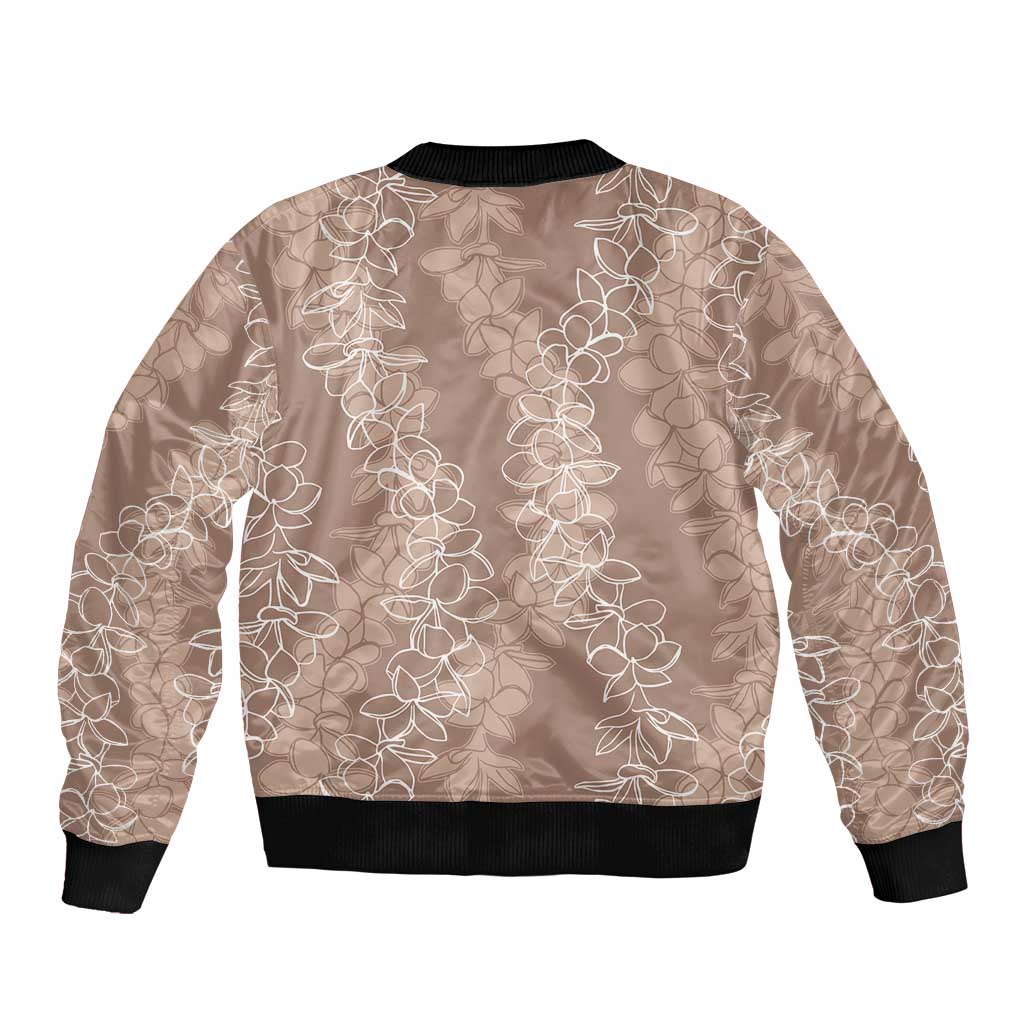 Hawaii Plumeria Lei Sleeve Zip Bomber Jacket Aloha Festive Vibe - Beige LT7 - Polynesian Pride