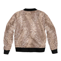 Hawaii Plumeria Lei Sleeve Zip Bomber Jacket Aloha Festive Vibe - Beige LT7 - Polynesian Pride