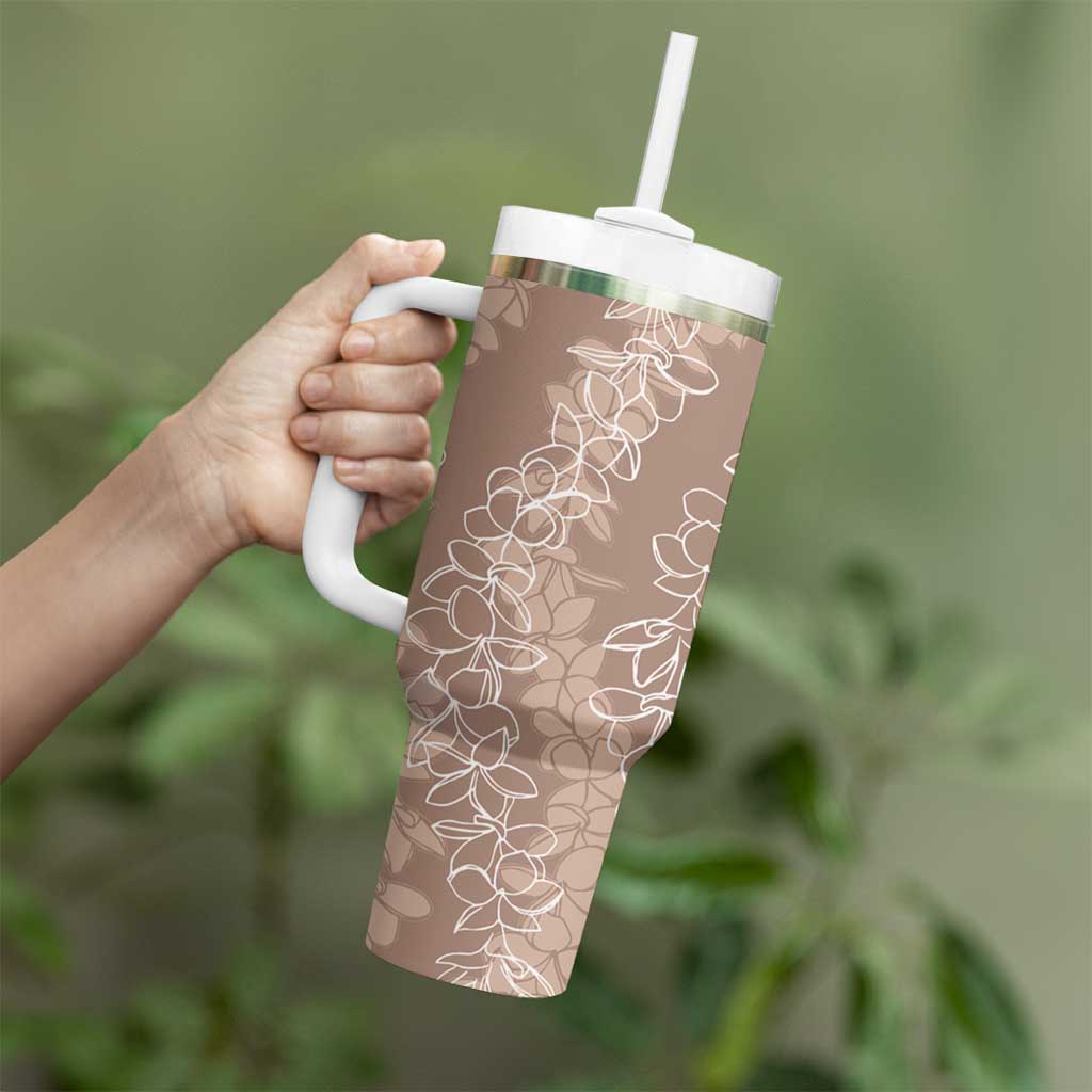 Hawaii Plumeria Lei Tumbler With Handle Aloha Festive Vibe - Beige LT7 - Polynesian Pride