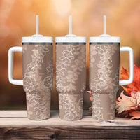 Hawaii Plumeria Lei Tumbler With Handle Aloha Festive Vibe - Beige LT7 - Polynesian Pride