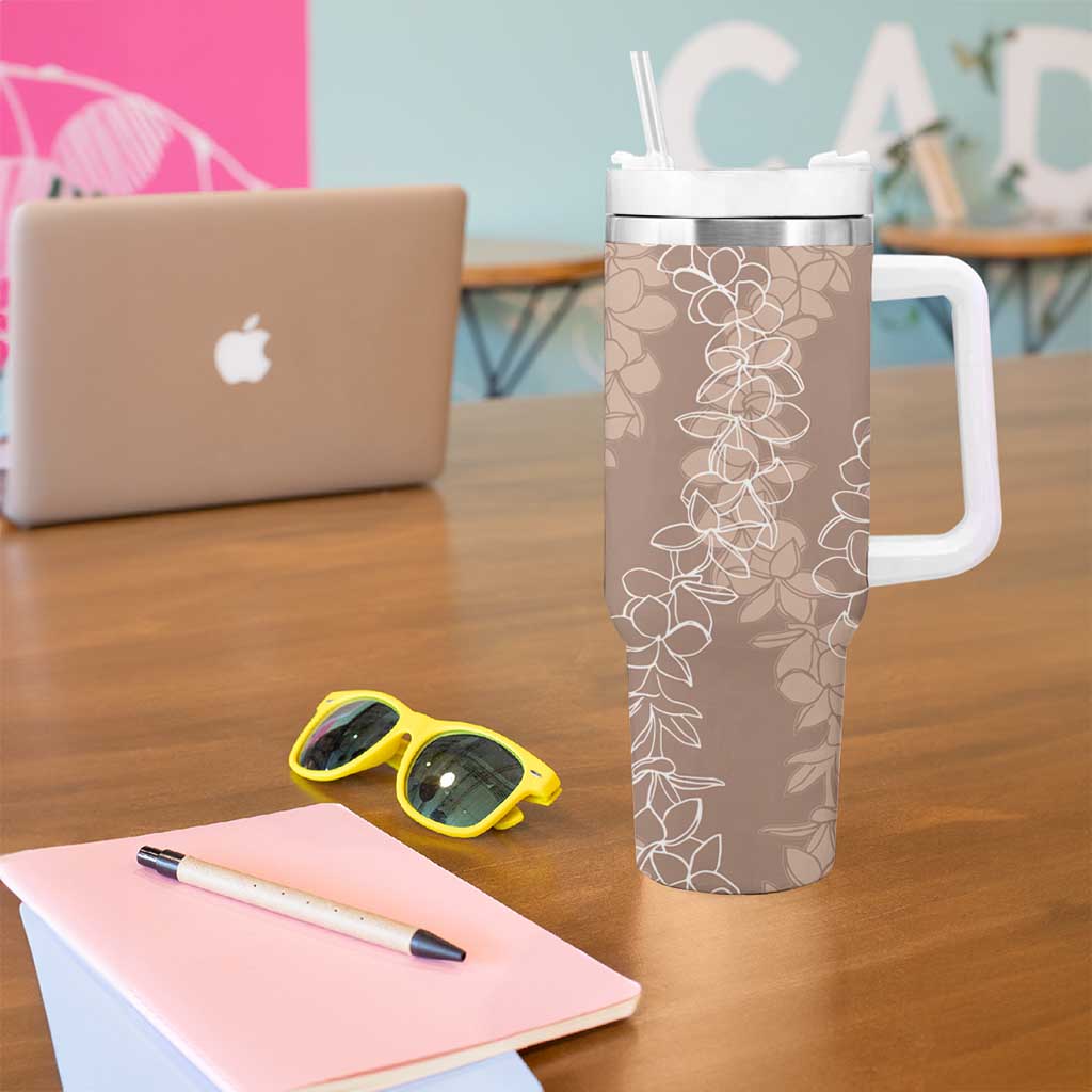 Hawaii Plumeria Lei Tumbler With Handle Aloha Festive Vibe - Beige LT7 - Polynesian Pride