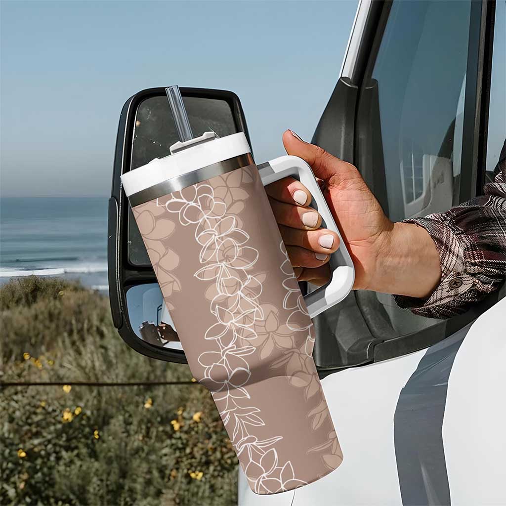 Hawaii Plumeria Lei Tumbler With Handle Aloha Festive Vibe - Beige LT7 - Polynesian Pride
