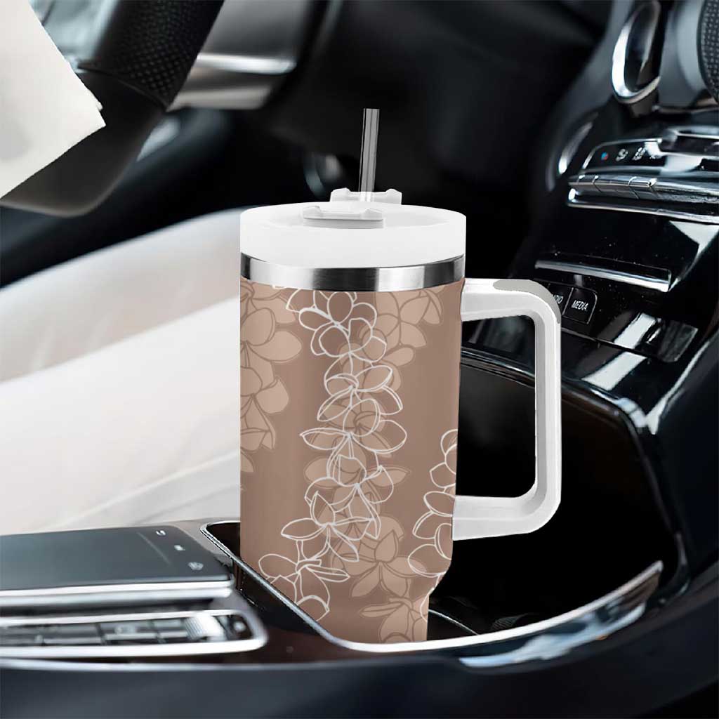 Hawaii Plumeria Lei Tumbler With Handle Aloha Festive Vibe - Beige LT7 - Polynesian Pride