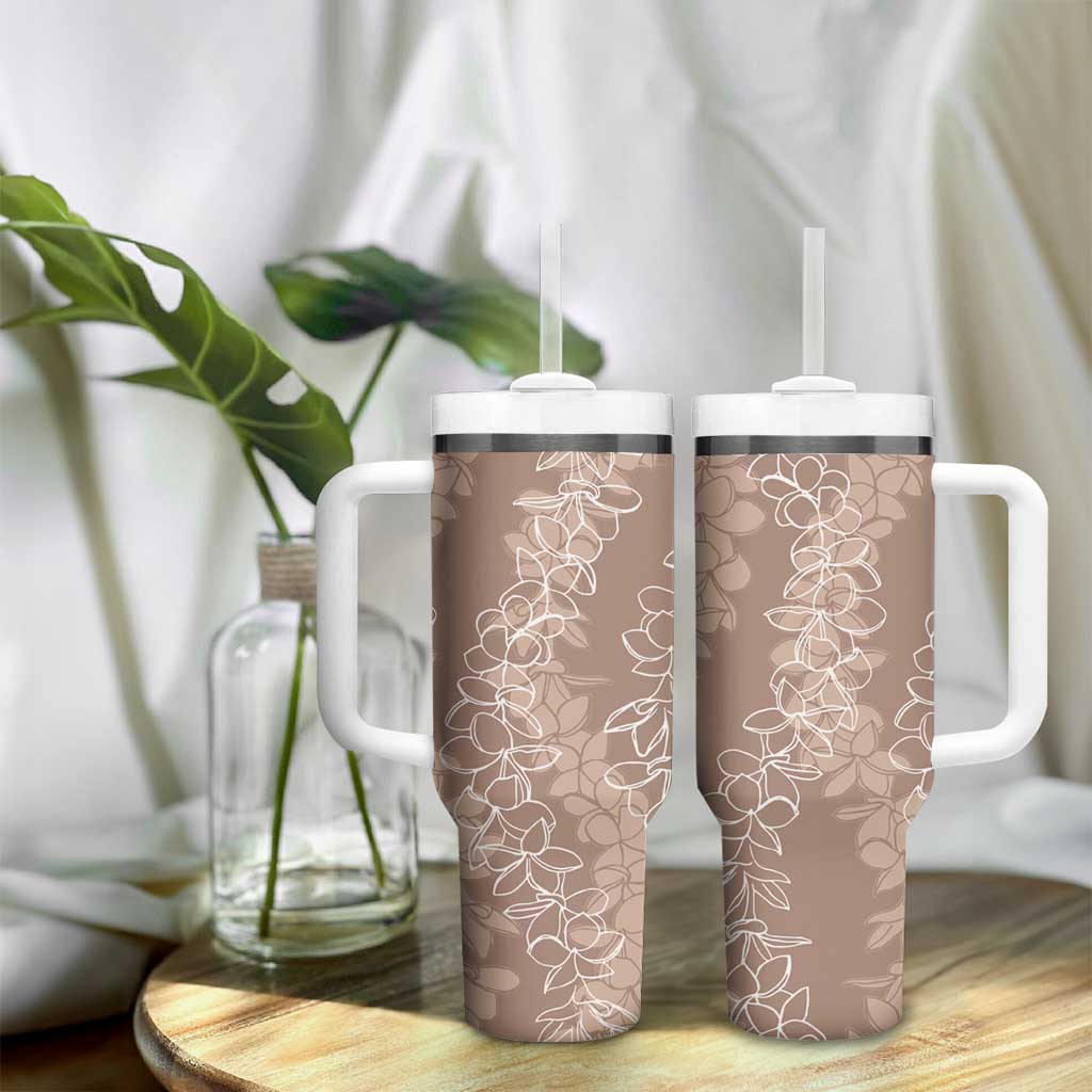 Hawaii Plumeria Lei Tumbler With Handle Aloha Festive Vibe - Beige LT7 - Polynesian Pride