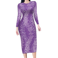 Hawaii Plumeria Lei Long Sleeve Bodycon Dress Aloha Festive Vibe - Violet LT7 Long Dress Violet - Polynesian Pride