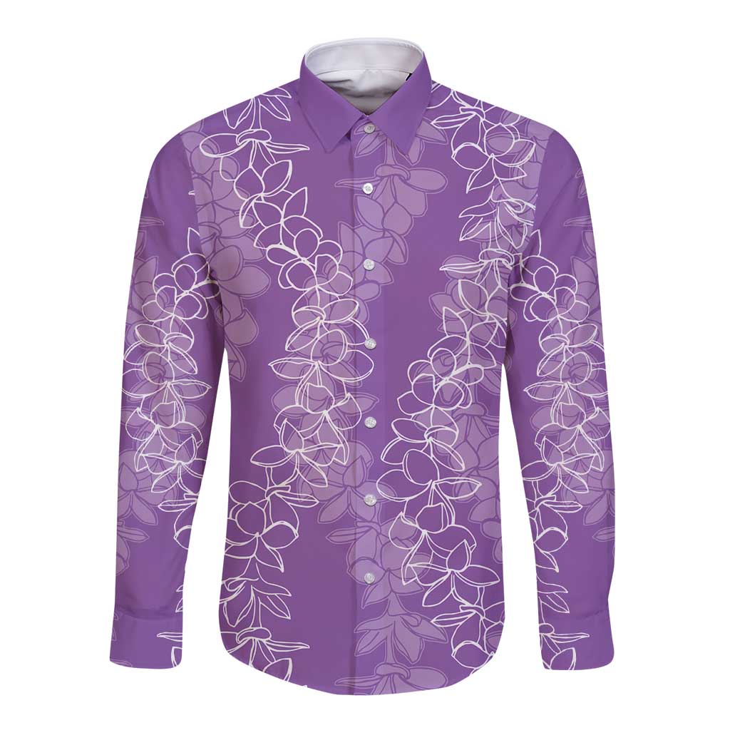 Hawaii Plumeria Lei Long Sleeve Button Shirt Aloha Festive Vibe - Violet LT7 Unisex Violet - Polynesian Pride