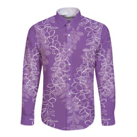 Hawaii Plumeria Lei Long Sleeve Button Shirt Aloha Festive Vibe - Violet LT7 Unisex Violet - Polynesian Pride