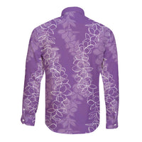 Hawaii Plumeria Lei Long Sleeve Button Shirt Aloha Festive Vibe - Violet LT7 - Polynesian Pride