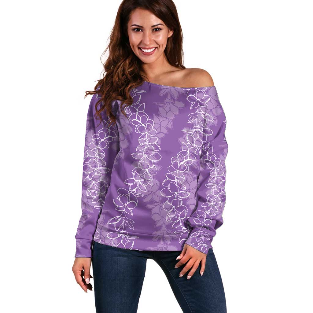 Hawaii Plumeria Lei Off Shoulder Sweater Aloha Festive Vibe - Violet LT7 Women Violet - Polynesian Pride