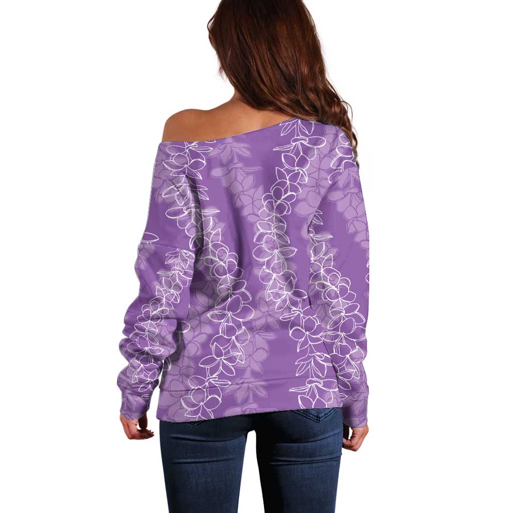 Hawaii Plumeria Lei Off Shoulder Sweater Aloha Festive Vibe - Violet LT7 - Polynesian Pride
