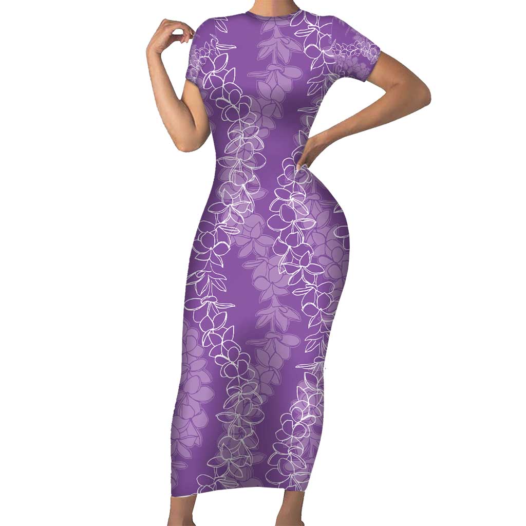 Hawaii Plumeria Lei Short Sleeve Bodycon Dress Aloha Festive Vibe - Violet LT7 Long Dress Violet - Polynesian Pride