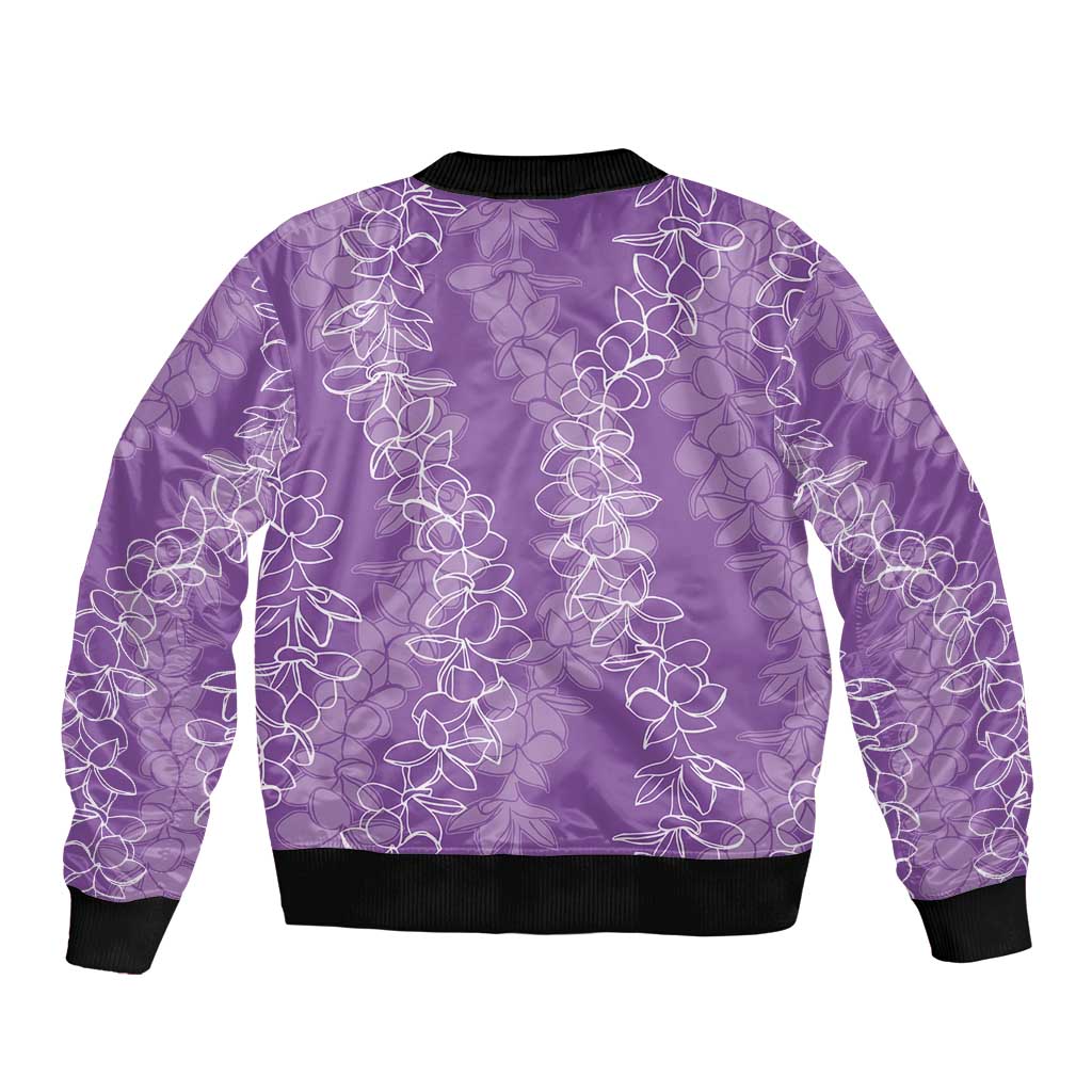 Hawaii Plumeria Lei Sleeve Zip Bomber Jacket Aloha Festive Vibe - Violet LT7 - Polynesian Pride