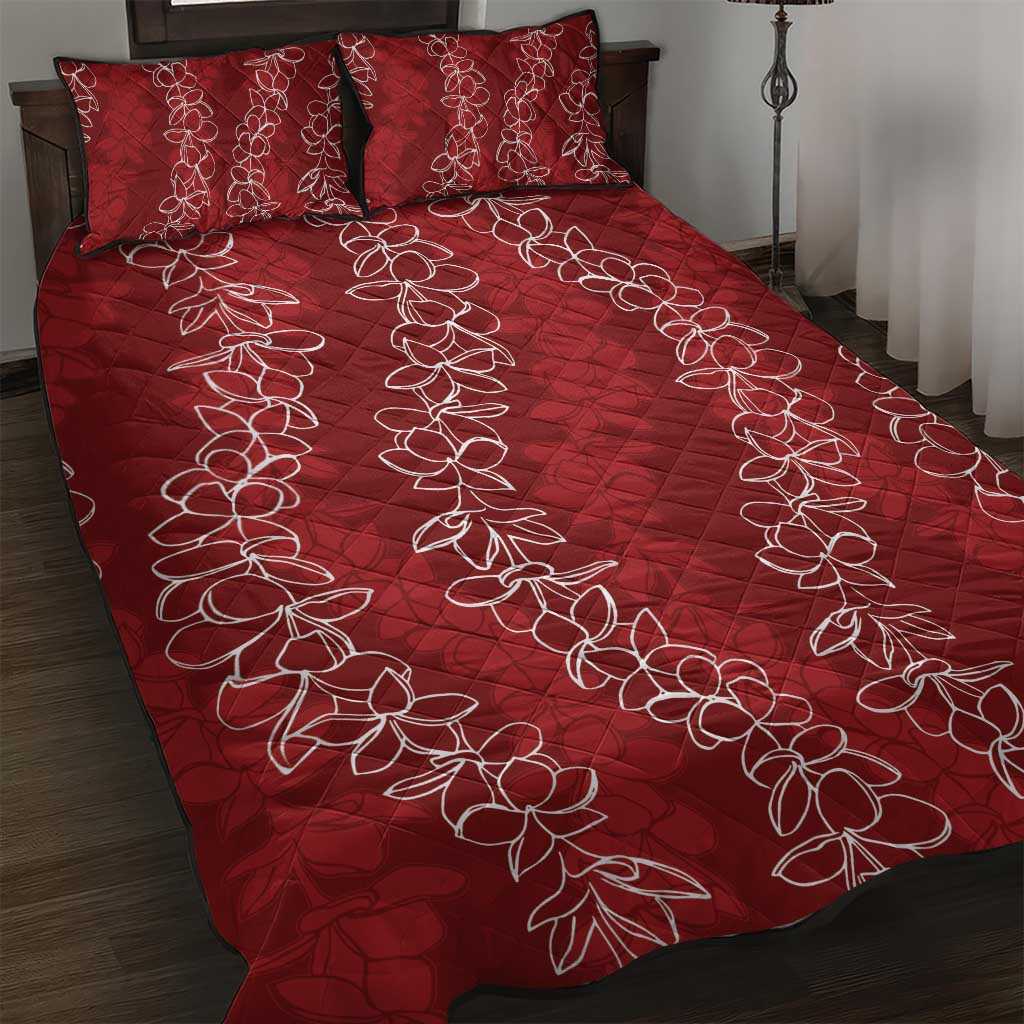 Hawaii Plumeria Lei Quilt Bed Set Aloha Festive Vibe - Crimson LT7 Crimson - Polynesian Pride