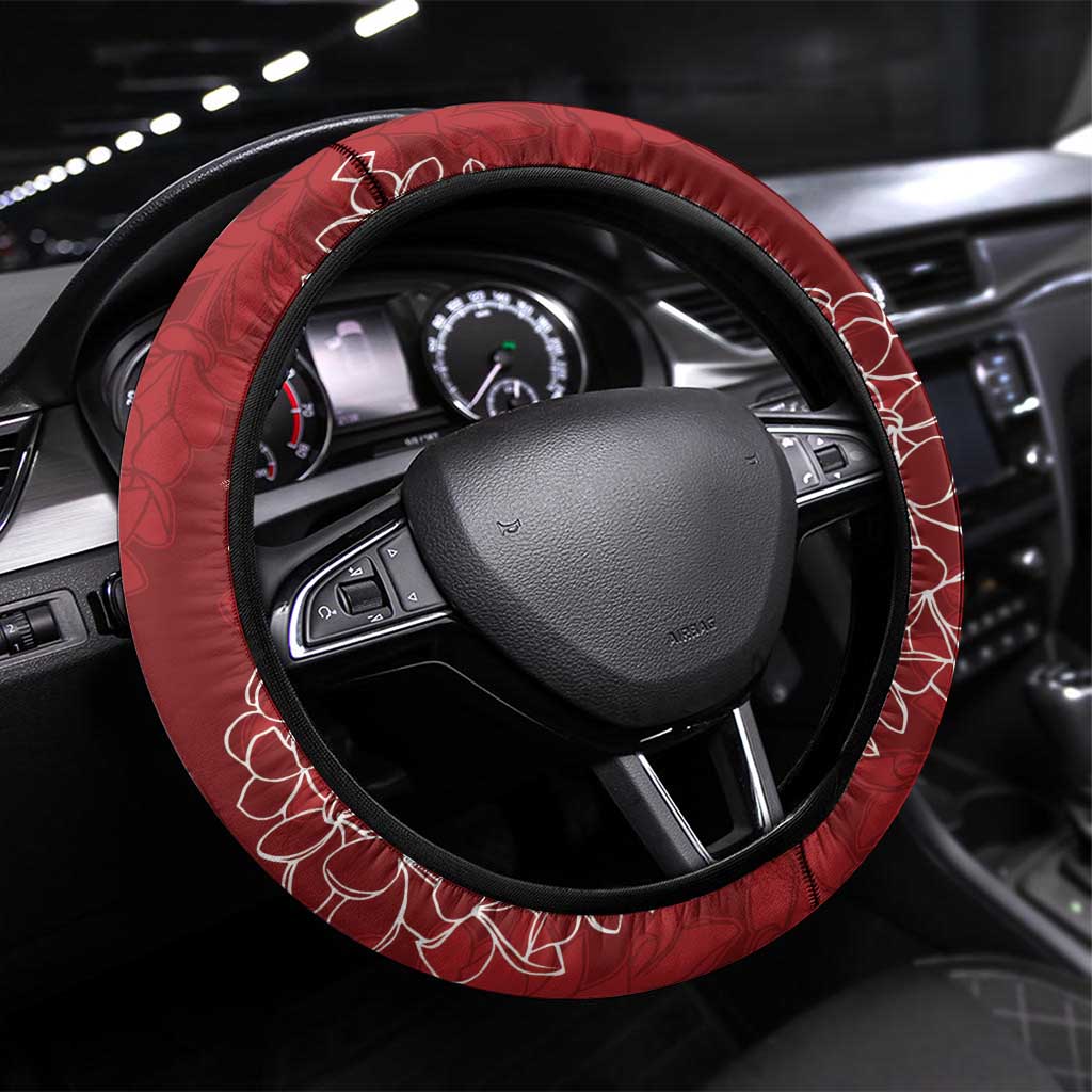 Hawaii Plumeria Lei Steering Wheel Cover Aloha Festive Vibe - Crimson LT7 Universal Fit Crimson - Polynesian Pride
