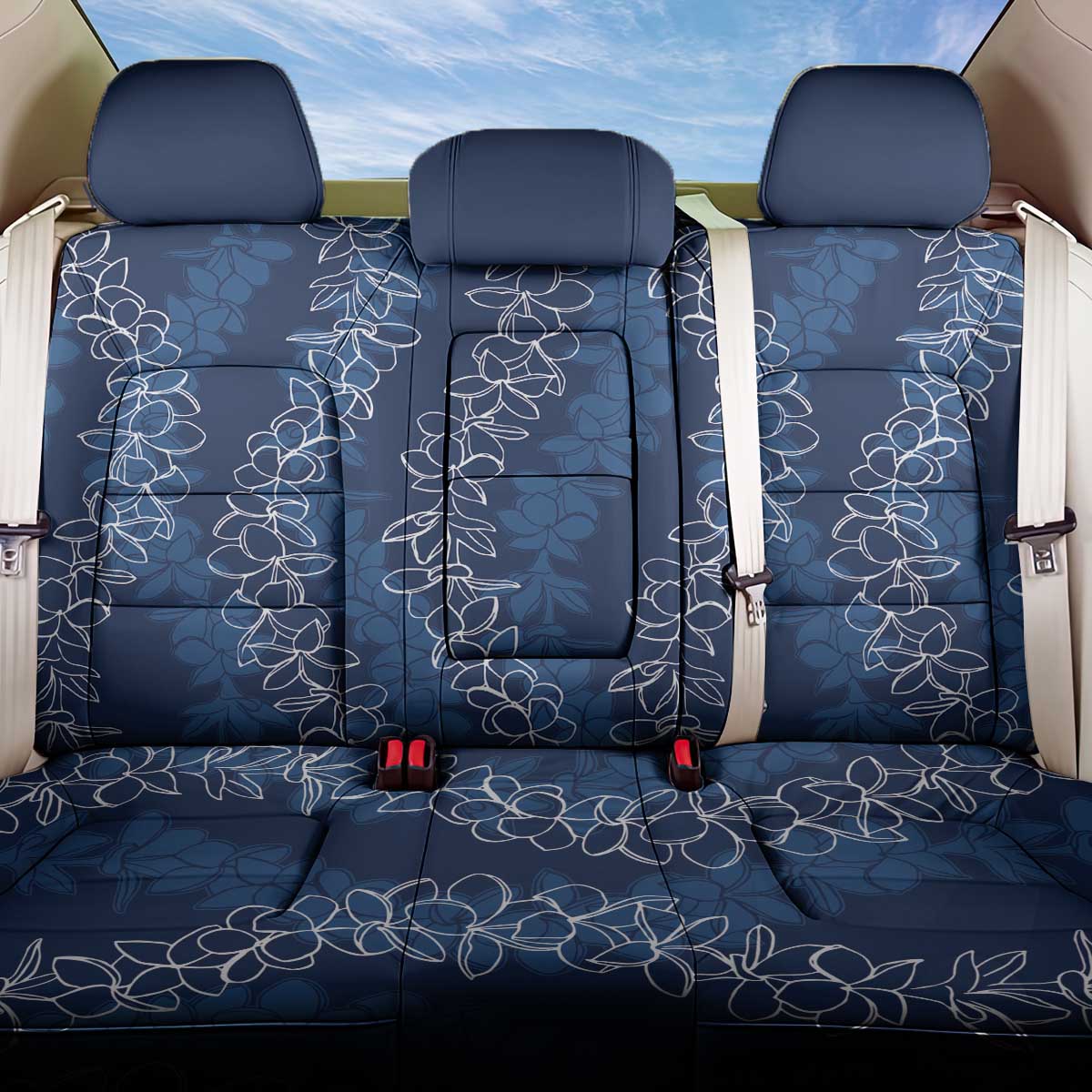 Hawaii Plumeria Lei Back Car Seat Cover Aloha Festive Vibe - Navy Blue LT7 One Size Navy Blue - Polynesian Pride