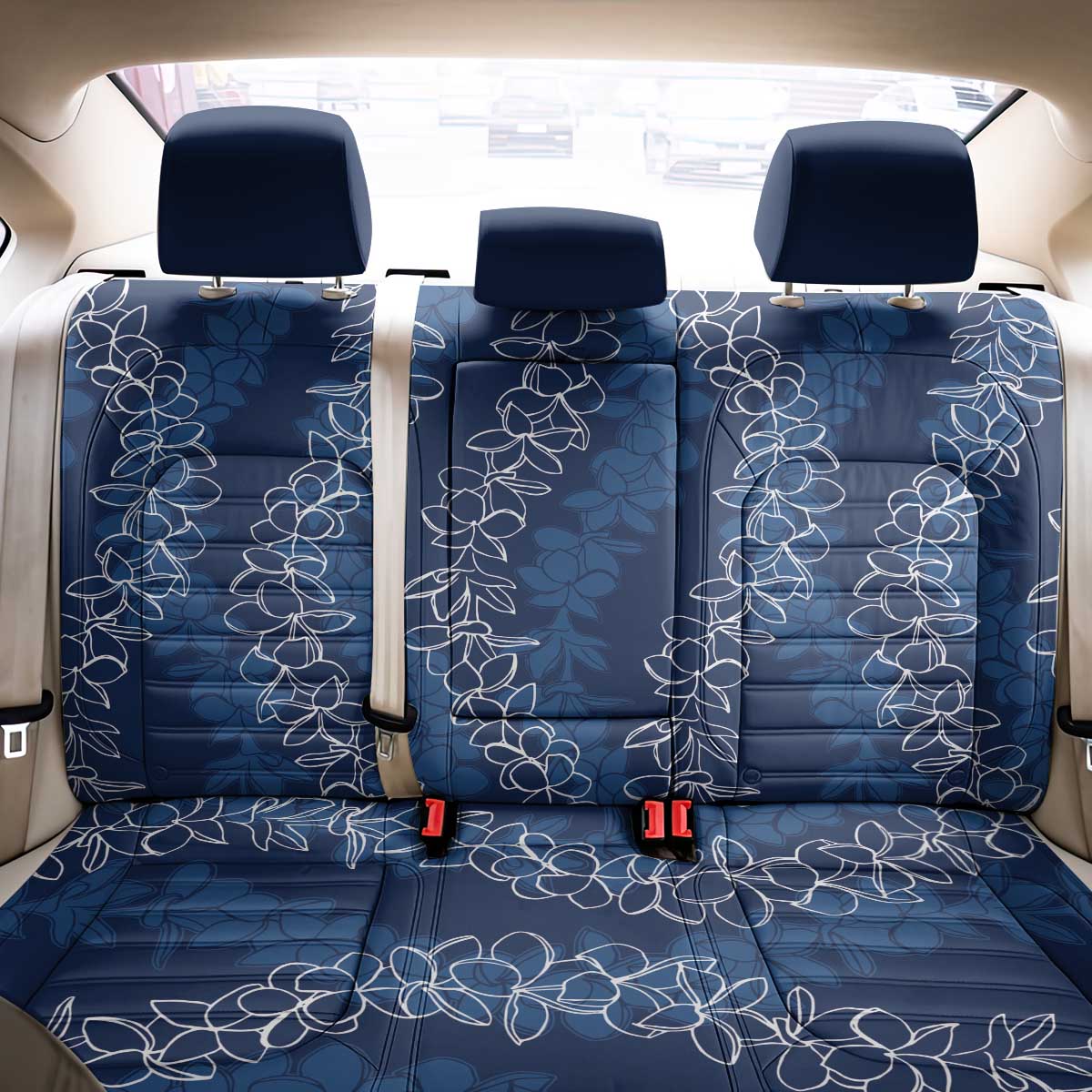 Hawaii Plumeria Lei Back Car Seat Cover Aloha Festive Vibe - Navy Blue LT7 - Polynesian Pride