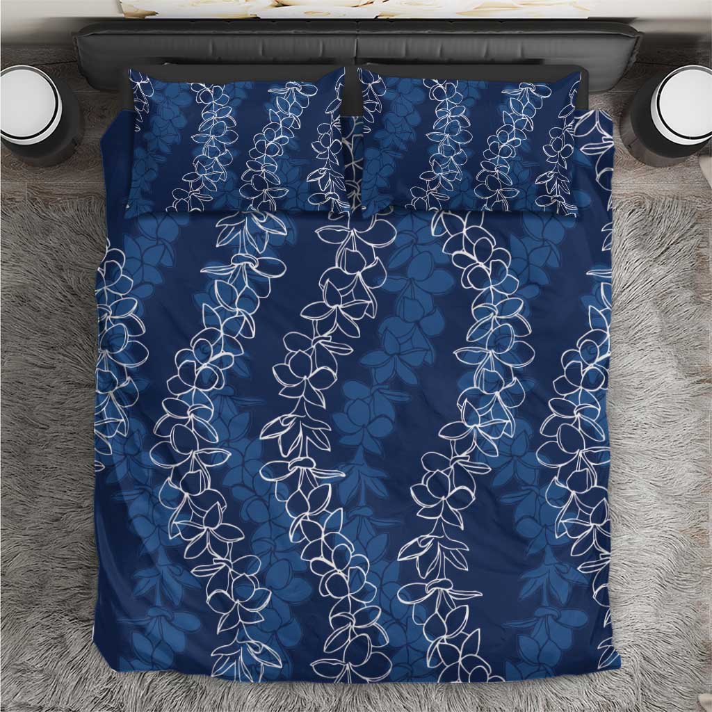 Hawaii Plumeria Lei Bedding Set Aloha Festive Vibe - Navy Blue