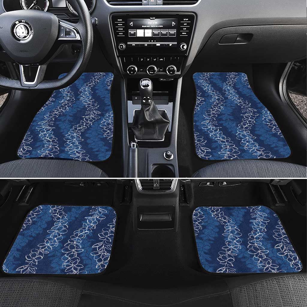 Hawaii Plumeria Lei Car Mats Aloha Festive Vibe - Navy Blue LT7 Set 4pcs Navy Blue - Polynesian Pride