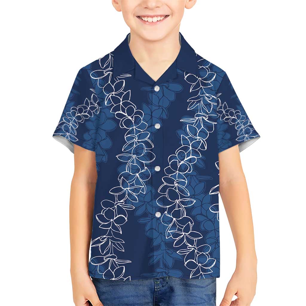 Hawaii Plumeria Lei Kid Hawaiian Shirt Aloha Festive Vibe - Navy Blue LT7 Kid Navy Blue - Polynesian Pride