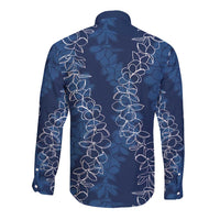 Hawaii Plumeria Lei Long Sleeve Button Shirt Aloha Festive Vibe - Navy Blue LT7 - Polynesian Pride