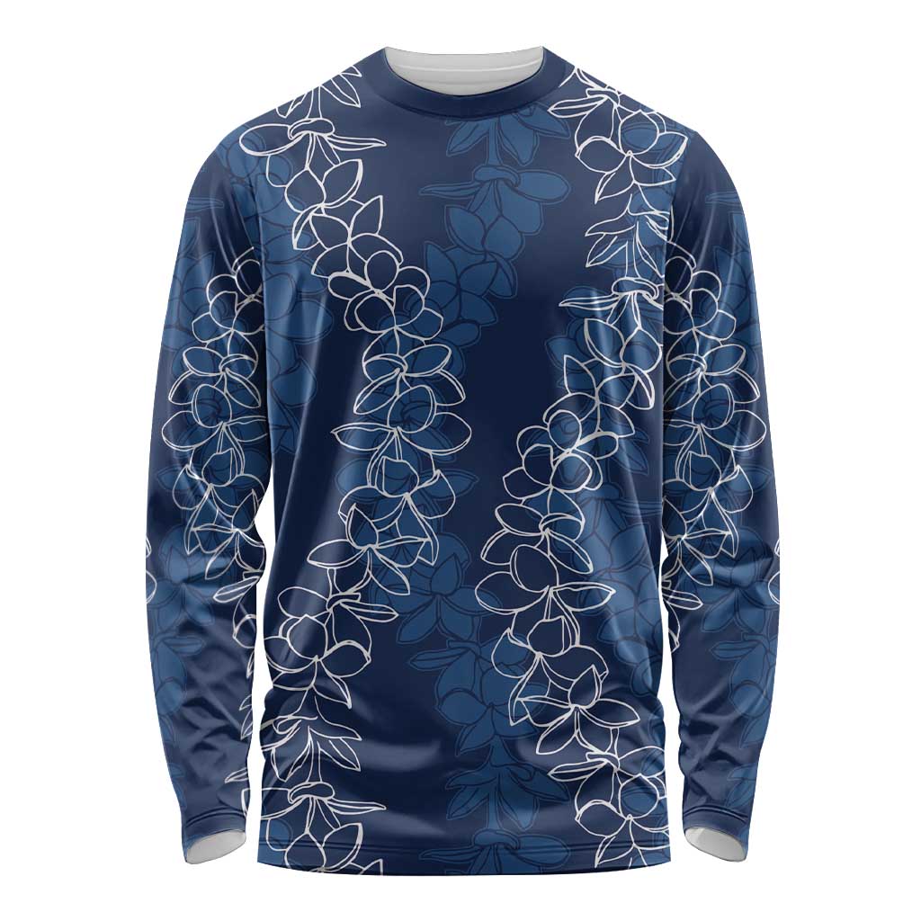 Hawaii Plumeria Lei Long Sleeve Shirt Aloha Festive Vibe - Navy Blue LT7 Unisex Navy Blue - Polynesian Pride