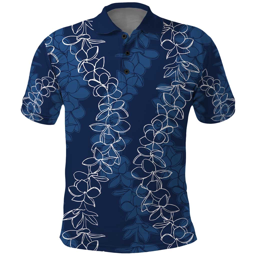 Hawaii Plumeria Lei Polo Shirt Aloha Festive Vibe - Navy Blue LT7 Navy Blue - Polynesian Pride