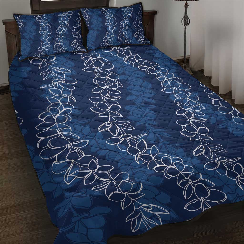 Hawaii Plumeria Lei Quilt Bed Set Aloha Festive Vibe - Navy Blue LT7 Navy Blue - Polynesian Pride
