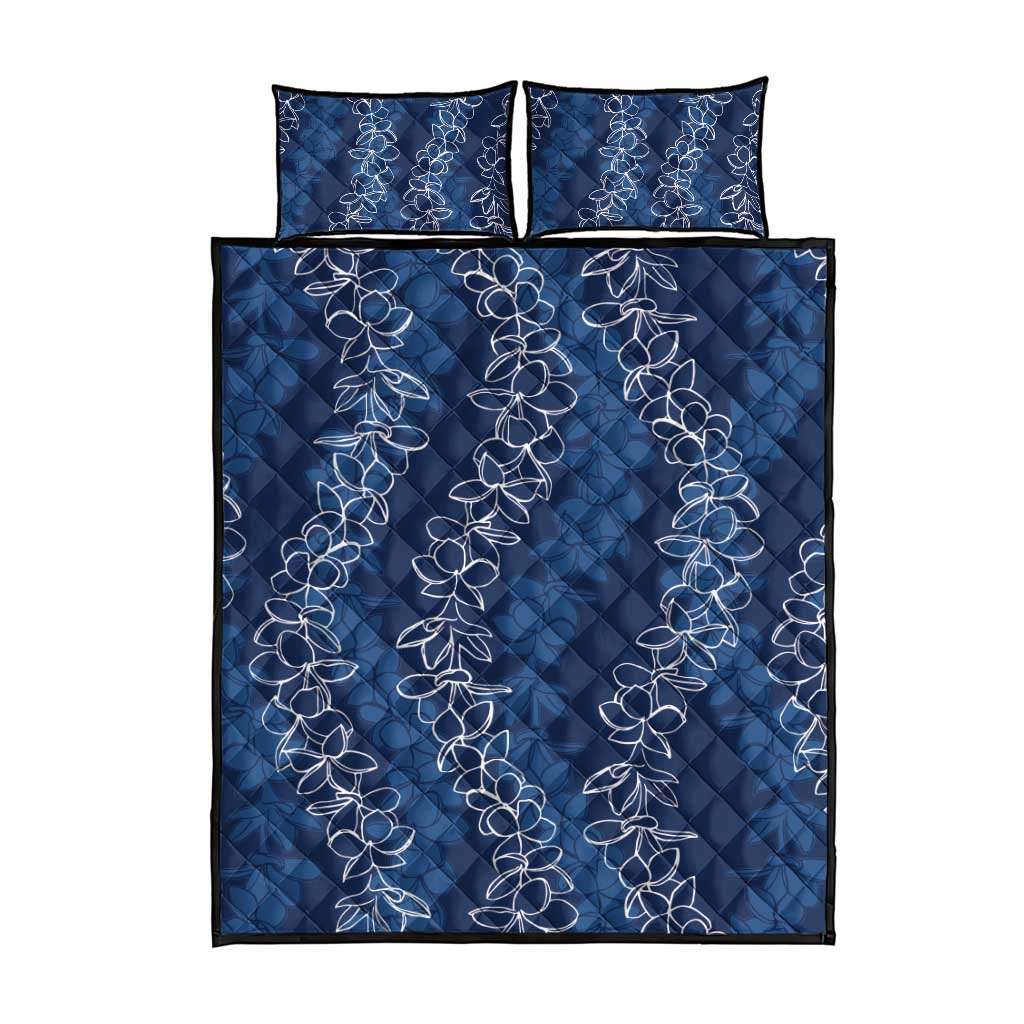 Hawaii Plumeria Lei Quilt Bed Set Aloha Festive Vibe - Navy Blue LT7 - Polynesian Pride